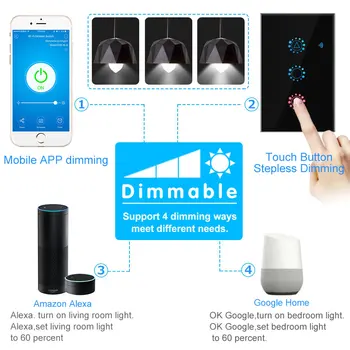 Pritemdomi WiFi Smart Šviesos Jungiklis 1 Gauja Touch Kontrolė, Tolygus šviesos stiprumą 300W Nuotolinio Valdymo Alexa, Google 