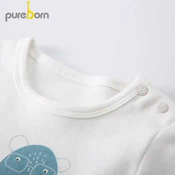 Pureborn Kūdikių Apatiniai Nustatyti Naujagimio Sleepwear Medvilnės ilgomis Rankovėmis Komplektus Nustatyti, Vaikiški Marškinėliai+Kelnės 2vnt Unisex Drabužiai images