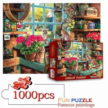 Puzzle 1000 Vienetų Išskleidimo Pjūklelis Dėlionės (Galvosūkiai) Popieriaus Langas Gėlių Katė, Vaikų Ankstyvojo Lavinimo Žaislai Suaugusiems, Sumažinti Stresą, Žaislai images
