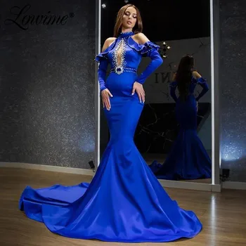 Royal Blue, Vakaro Suknelės, Puošnios Kristalai Dubajus Artimuosiuose Rytuose Moterys Šalis Suknelė 2021 Couture Ilgomis Rankovėmis Satino Prom Chalatai Chalatai images