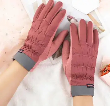 Rudenį, žiemą moterų touchscreen tirštėti šiltas medvilnės žemyn pirštinės lady vilnos pamušalas jojimo vairavimo pirštines R2582 images