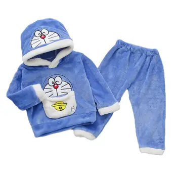 Rudenį, Žiemą Plius Aksomo Vaikų Pijamas Rinkiniai Animacinių filmų Doraemon Bamblys Vaikai naktiniai drabužiai Berniukams, Šiltas, Kūdikių Berniukų Sleepwear Kostiumas images
