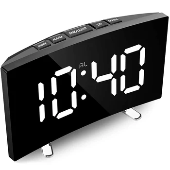 Skaitmeninis Laikrodis-Žadintuvas, 7 Colių Lenktas Pritemdomi LED Sn Skaitmeninis Laikrodis Vaikams, Miegamasis, Balta daug Žadintuvas, Snaudimo Funkcija images