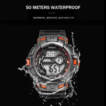SMAEL Vyrų Sporto Laikrodžiai Prabangos Prekės Karinės Skaitmeninis Žiūrėti Vandeniui 50M Plaukimo Lauko Laipiojimo Laikrodis Vyrų Masculino images