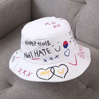 Unisex Porą Hip-Hop ' O Laiškas, Išspausdintas Medvilnės Panama Kibirą Skrybėlės Vyrų Geltoną Skrybėlę Moterų Korėjos Harajuku Atsitiktinis Žvejybos Hat Priedų images