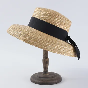 USPOP Naujas moterų natūralus kviečių šiaudų skrybėlę atsitiktinis vasaros saulė, didelės skrybėlės kraštų paplūdimio skrybėlę derliaus kabančios lankas šiaudų saulės skrybėlės images