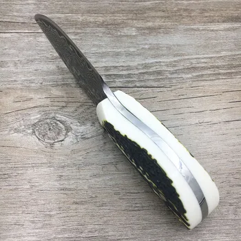 Vario+ elnių ragai rankena Damasko plieno peilis Stovyklavimo peilį, Išgyvenimo Medžioklės peilius su odos apvalkalas, peilius, fiksuota EDC peilis images