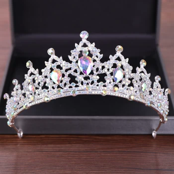 Vestuvių Crystal Crown and Tiara Nuotaka Plaukų Aksesuarai Vestuvių Karūna Galvos Gabalus Sidabrinės Spalvos Tiara Nupcial Diadem Galvos Papuošalai images