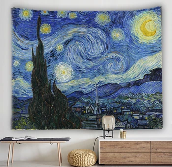 Viršų pardavimo Puikus šedevras meno gobelenas Van Gogh Žvaigždėtą naktį dekoro užuolaidų audinio antklodė paveikslų Paplūdimio Rankšluostį milžinišką plakatą images