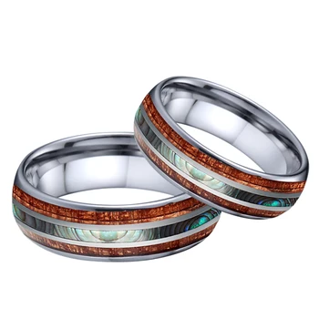Vyriški Žiedas Aljanso volframo karbido žiedas vestuvių juostoje Koa Medienos ausinukės 8mm vyrų meilės pažadas, pirštas, žiedai vyrams images