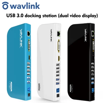 Wavlink Universalus USB 3.0 Docking Station Dvigubo Vaizdo Ekranas Ekranas RJ45 Gigabit Ethernet Paramos 1080P DVI/HDMI Darbo Internete images