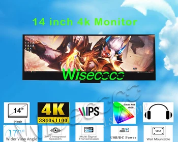 Wisecoco 14 Colių Monitorius, 4k 3840*1100 IPS LCD Su Byla Kompiuterio Temperatūros Atmintis Ekrano Sub Ekrano DP USB 5V images