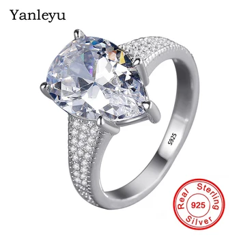 Yanleyu Didelis CZ Diamant Vestuvinį Žiedą, Nekilnojamojo 925 Sterlingas Sidabro Vandens Lašas AAA+ Cirkonis Sužadėtuvių Žiedai Moterims PR364 images