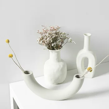 Šiaurės Kūrybinės Keramikos Vaza, Namų Dekoravimo, Ornamentų Balta Vegetaras Vazonas Meno Vaza Darbalaukio Gėlių Kompozicijų Bakas images